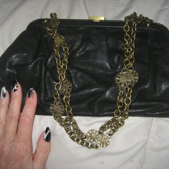 BADGLEY MISCHKA LEATHER KISSLOCK CHAIN BAG VINTAGE MED - Picture 1 of 8